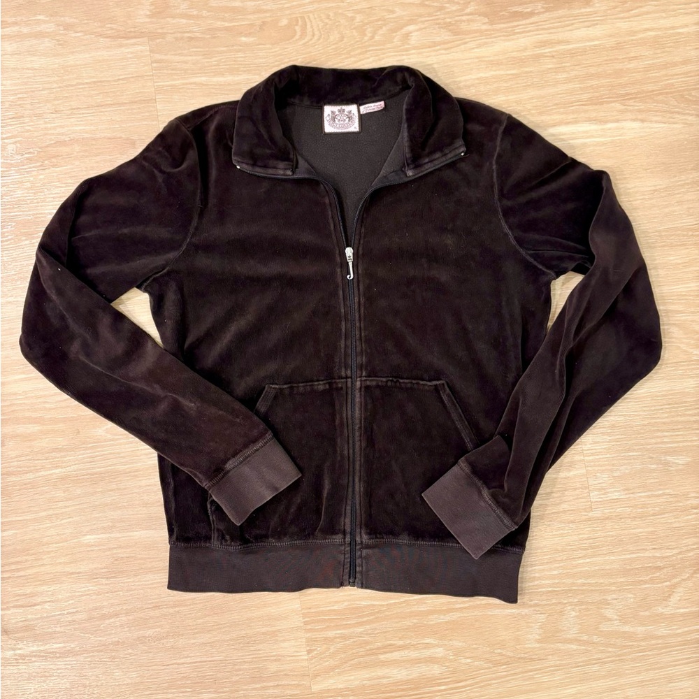 Vintage Y2K Juicy Couture Brown Velour Track Jacket Zip Hoodie Women’s S